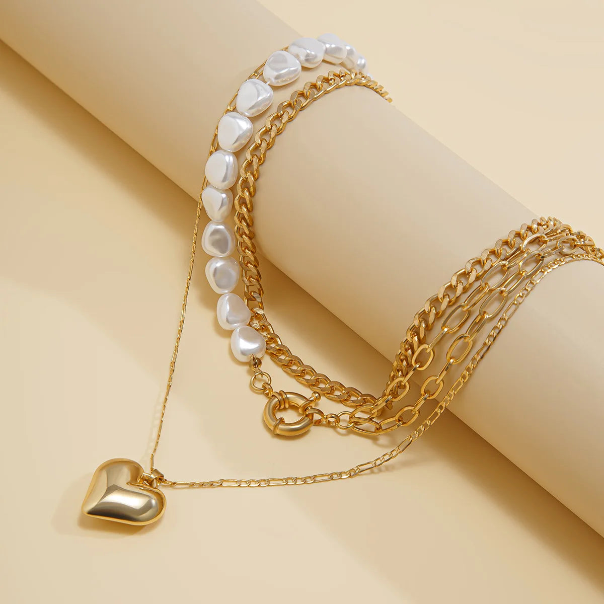 Heart Pendant Pearl Multilayer Necklace Jewelry