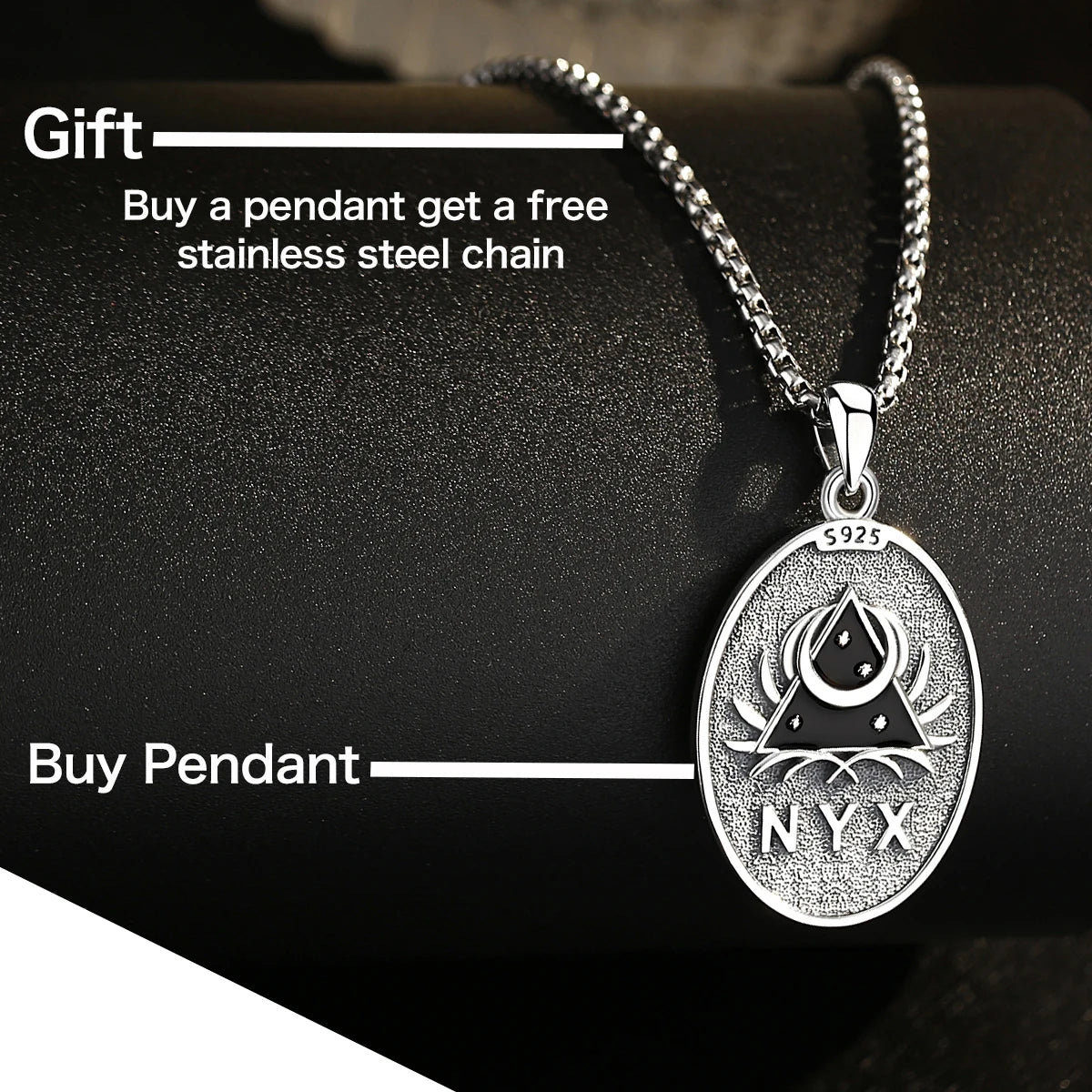 Eudora 925 Sterling Silver NYX Moon Goddess Necklace Dark goddess of Night NYX Pendant Wicca Pagan Hellenic Jewelry for Women
