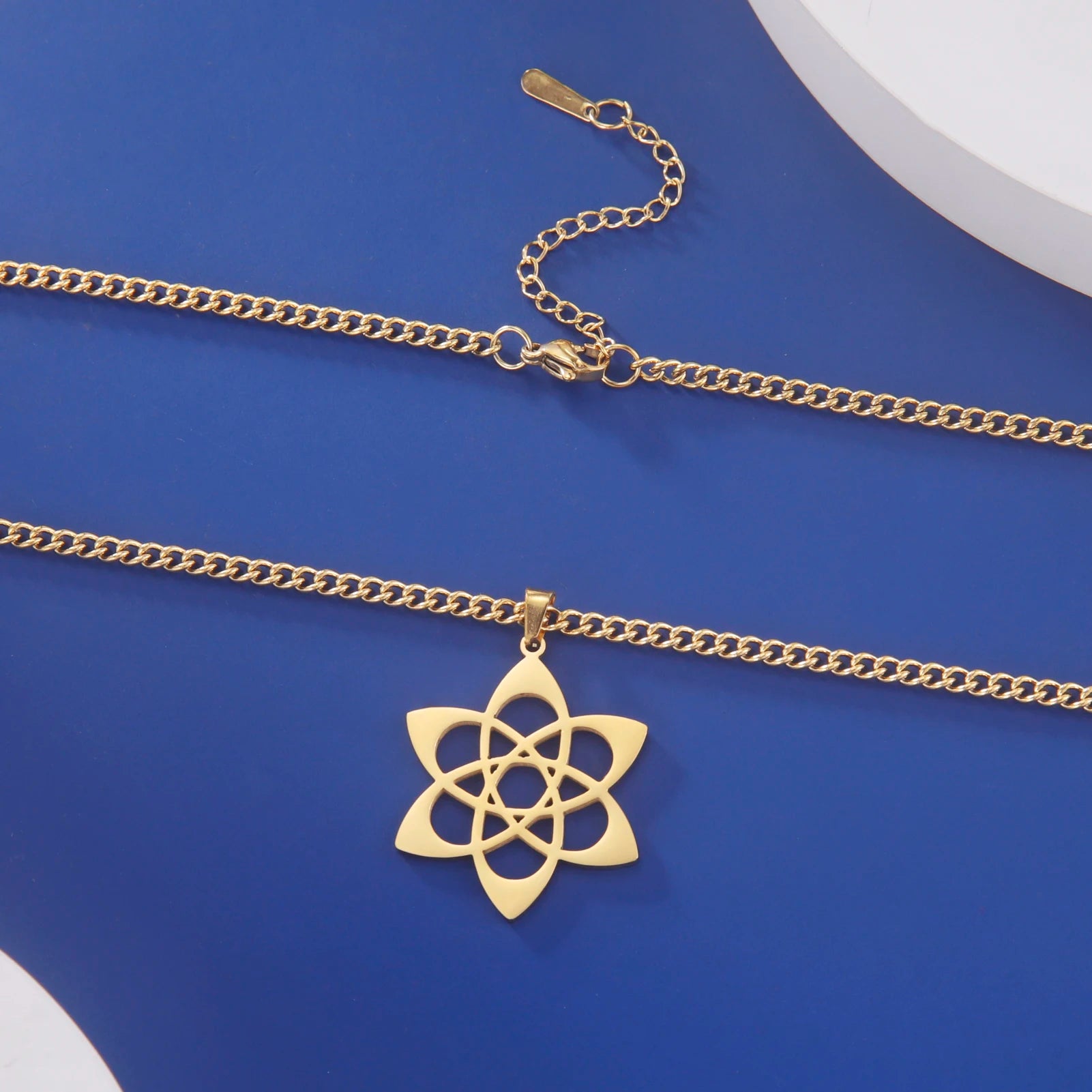 LIKGREAT Chakra Lotus Flower Star of David Hebrew Pendant Necklace Religious Amulet Stainless Steel Women Jewish Jewelry Gift