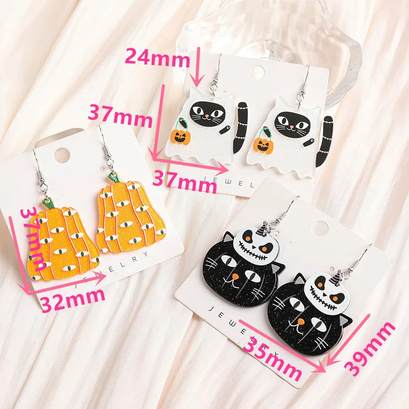 1Pair Halloween Woman Dangle Earrings Acrylic Pumpkin Cat  Drop Earrings For Girl Birthday Gift - Charlie Dolly