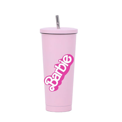 New 500/750Ml Kawaii Barbie Stainless Steel Straw Cup Anime Portable Large Capacity Insulation Cold Coffee Mug Water Bottle Gift