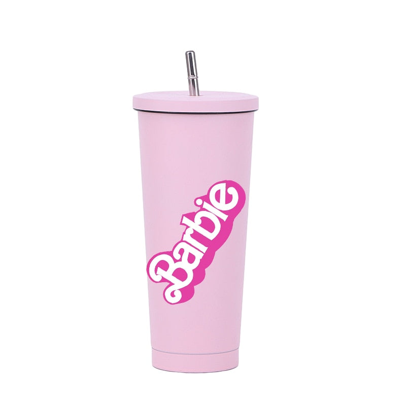 New 500/750Ml Kawaii Barbie Stainless Steel Straw Cup Anime Portable Large Capacity Insulation Cold Coffee Mug Water Bottle Gift - Charlie Dolly