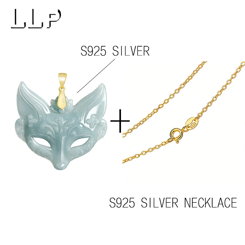 S925 Silver Chain With Silver Clasp, Hand-Carved Natural Jade Fox Mask Pendant Luxurious Holiday Gift For Both Men And Women