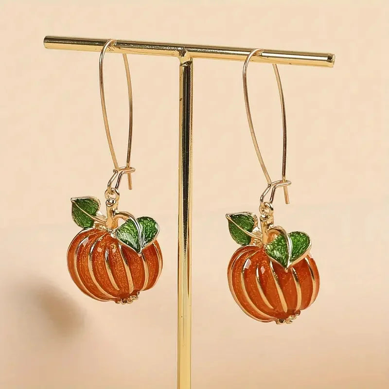 1 Pair Thanksgiving Party Orange Pumpkin Long Earring Women Delicate Oil Drop Fashion Halloween Dangle Earring Jewelry - Charlie Dolly