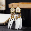 Boho Long Feather Dangle Women's Earrings Beach Long Tassel Beads Handmade Flower Enamel Earrings Bride Wedding Pendientes Mujer - Charlie Dolly