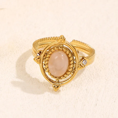 Baroque Zircons Natural Stone Rings For Women Vintage Boho Stainless Steel Opening Finger Ring Wedding Fashion Jewelry Gifts - Charlie Dolly