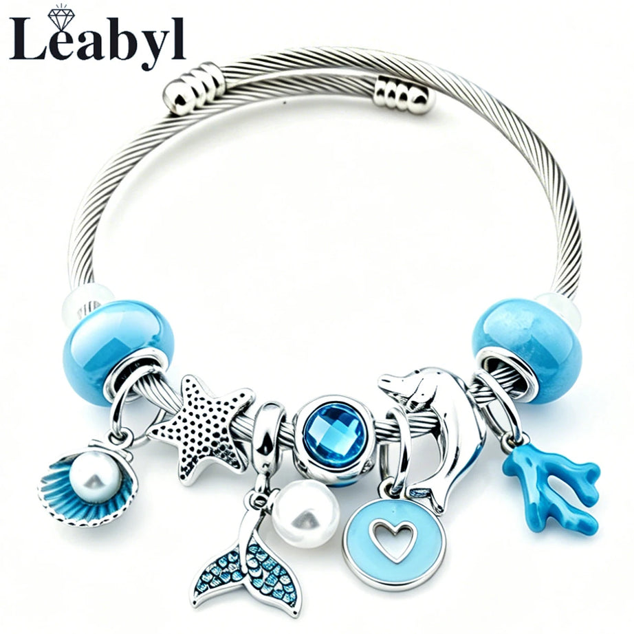Dolphin Starfish and Shell Enamel Charm Bracelet