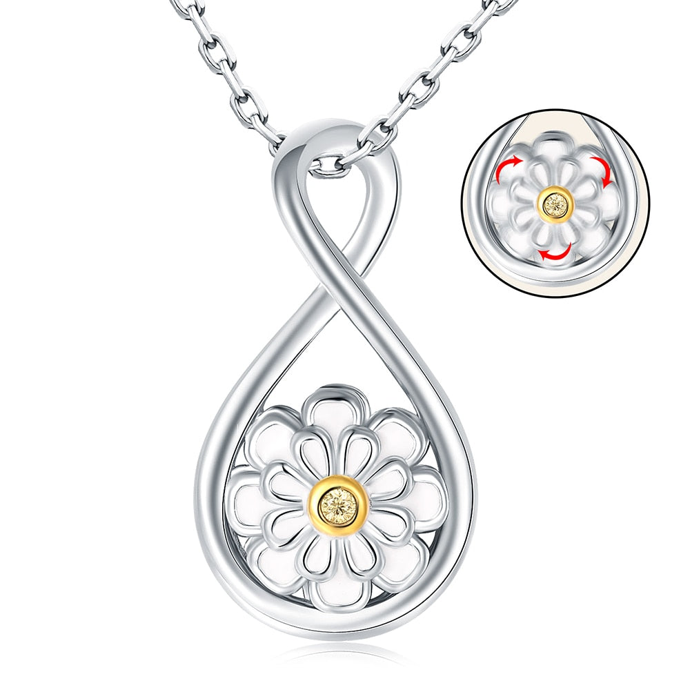 You are My Sunshine Sunflower Necklace 925 Sterling Silver Infinity Spinner Anxiety Pendant Birthday Jewelry Gifts for Women Mom - Charlie Dolly