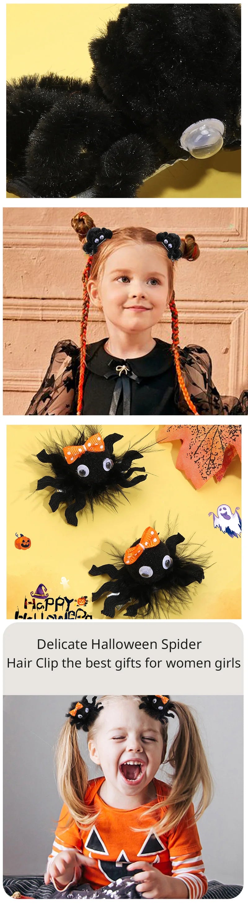 ncmama 2Pcs Halloween Spider Hair Clips For Baby Girls Cute Animal Hairpin Barrettes Kids Headdress Hair Accessories Party Decor - Charlie Dolly