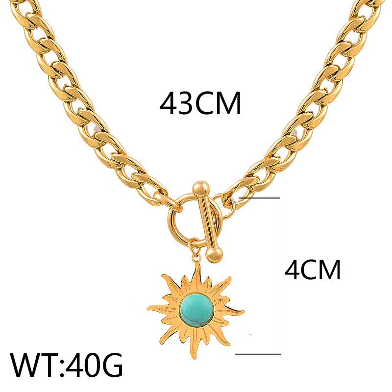 SINLEERY Stainless Steel Blue Stone Sunflower Pendant Necklace For Women Gold Color Chain Fashion Jewelry DL087 SSB