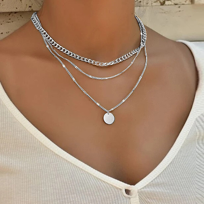 Vintage Round Charm Layered Necklace Women's Jewelry Layered Accessories for Girls Clothing Aesthetic Gifts Fashion Pendant 2022 - Charlie Dolly