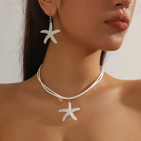 Starfish Rope Chain Choker Necklace Set Jewelry