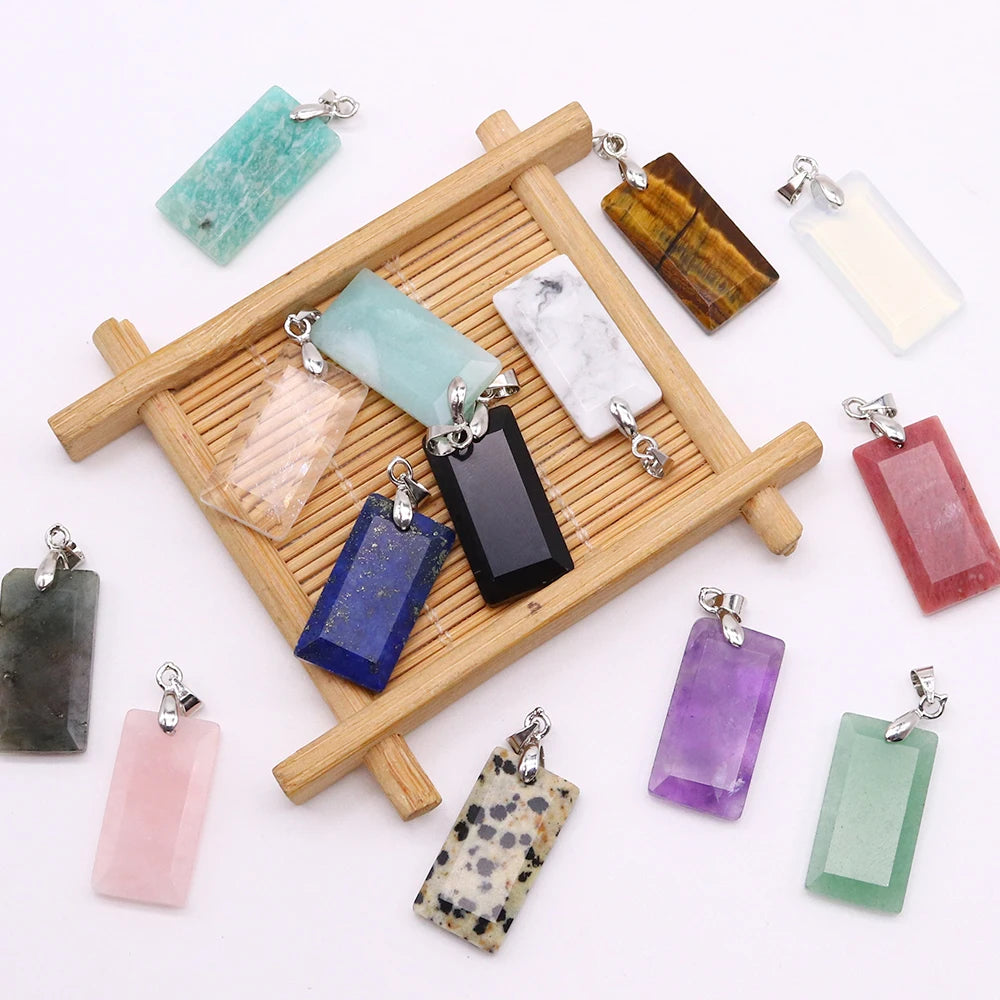 2pcs Quartz Crystal Rectangle Stone Pendants for Women DIY Necklace Natural Amethyst Lapis Lazuli Slice Pendant Earrings Jewelry