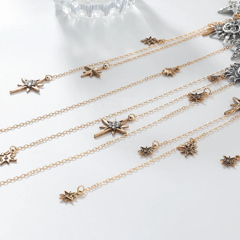 Moon, Star and Sun Exaggerated Tassel Boho Pendant Necklace