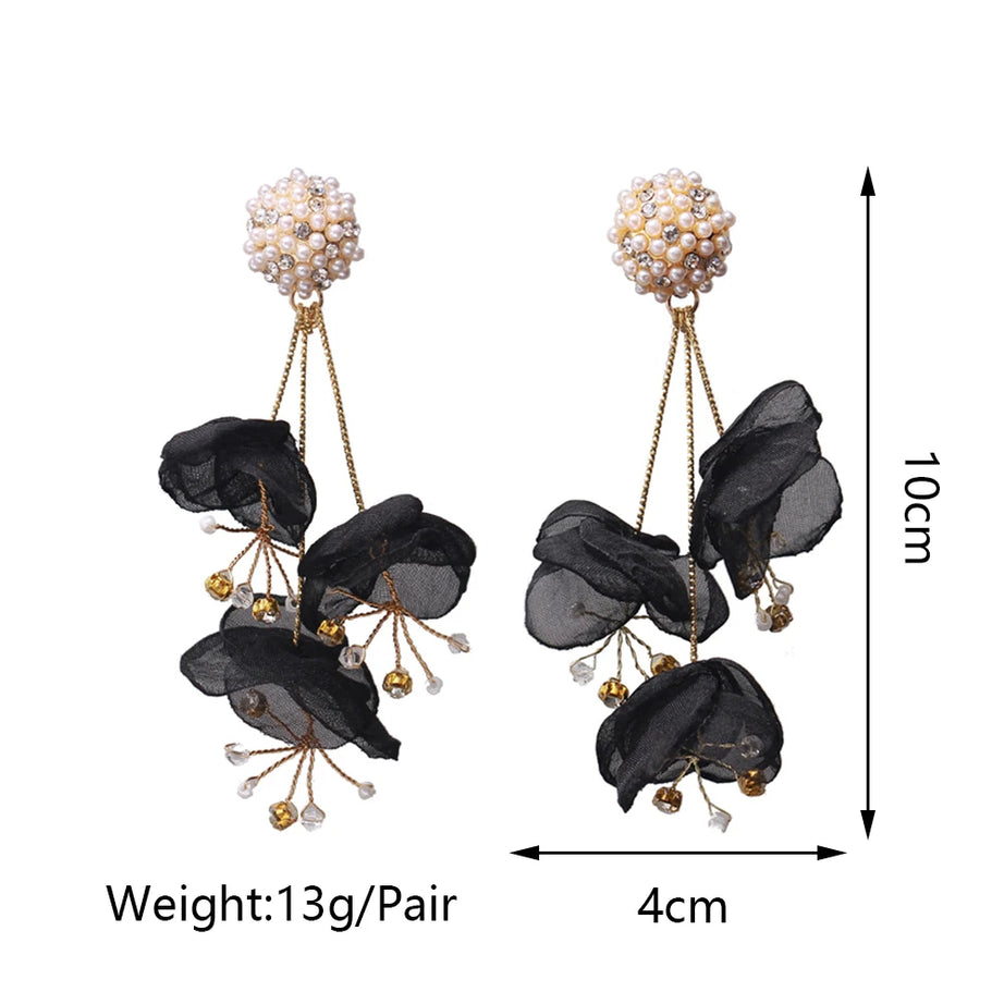 Cotton Flower Petal Beaded Tassel Earrings Jewelry