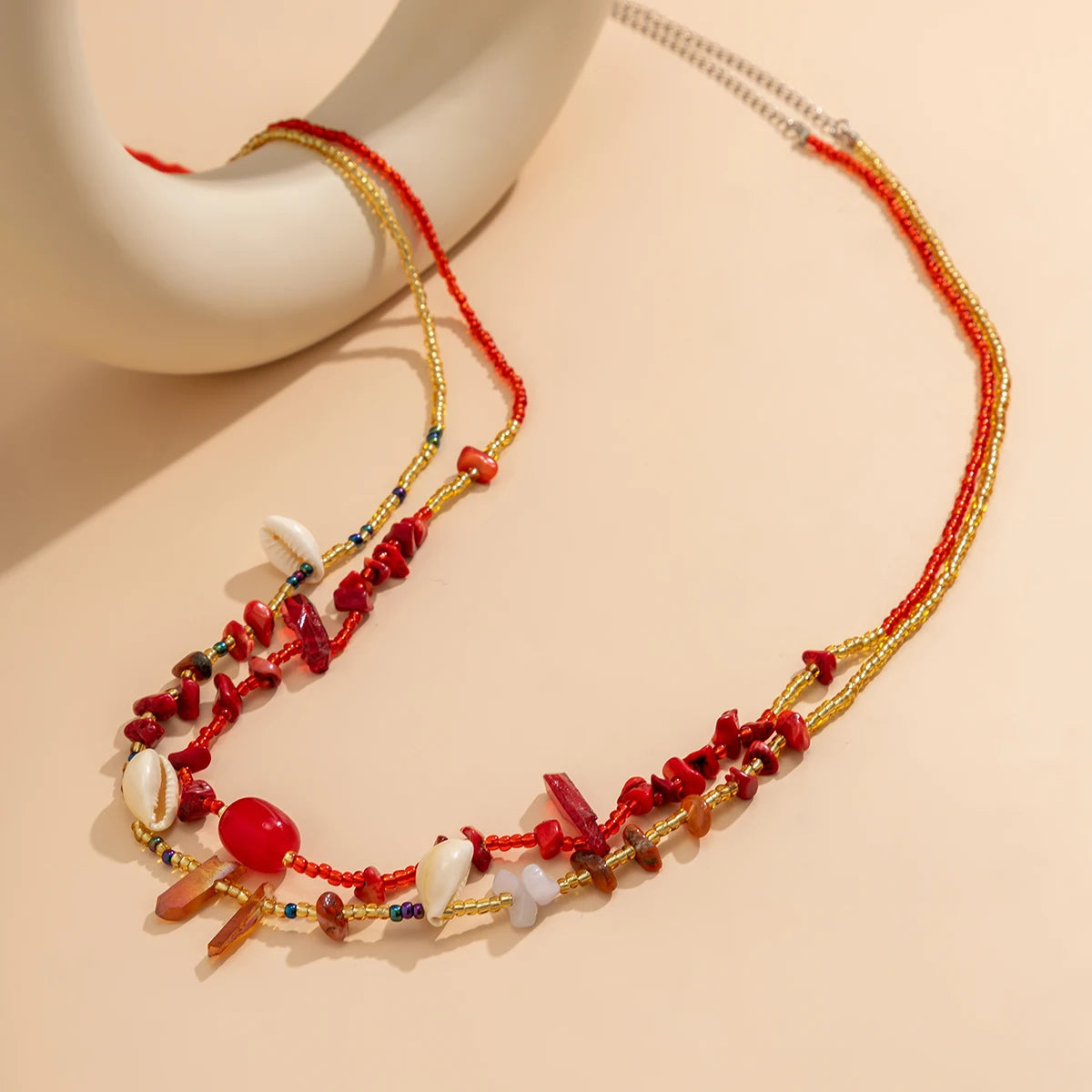 Ingemark 2Pcs/Set Boho Red Crystal Seed Beads Waist Chain for Women Summer Beach Bikini Stone Conch Belly Belt Sexy Body Jewelry