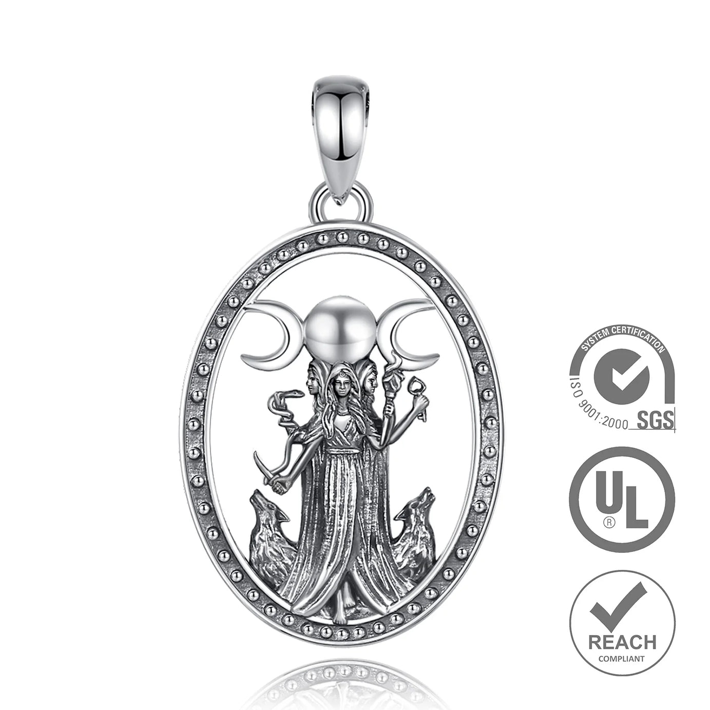 Hecate Triple Moon Goddess Necklace, S925 Sterling Silver