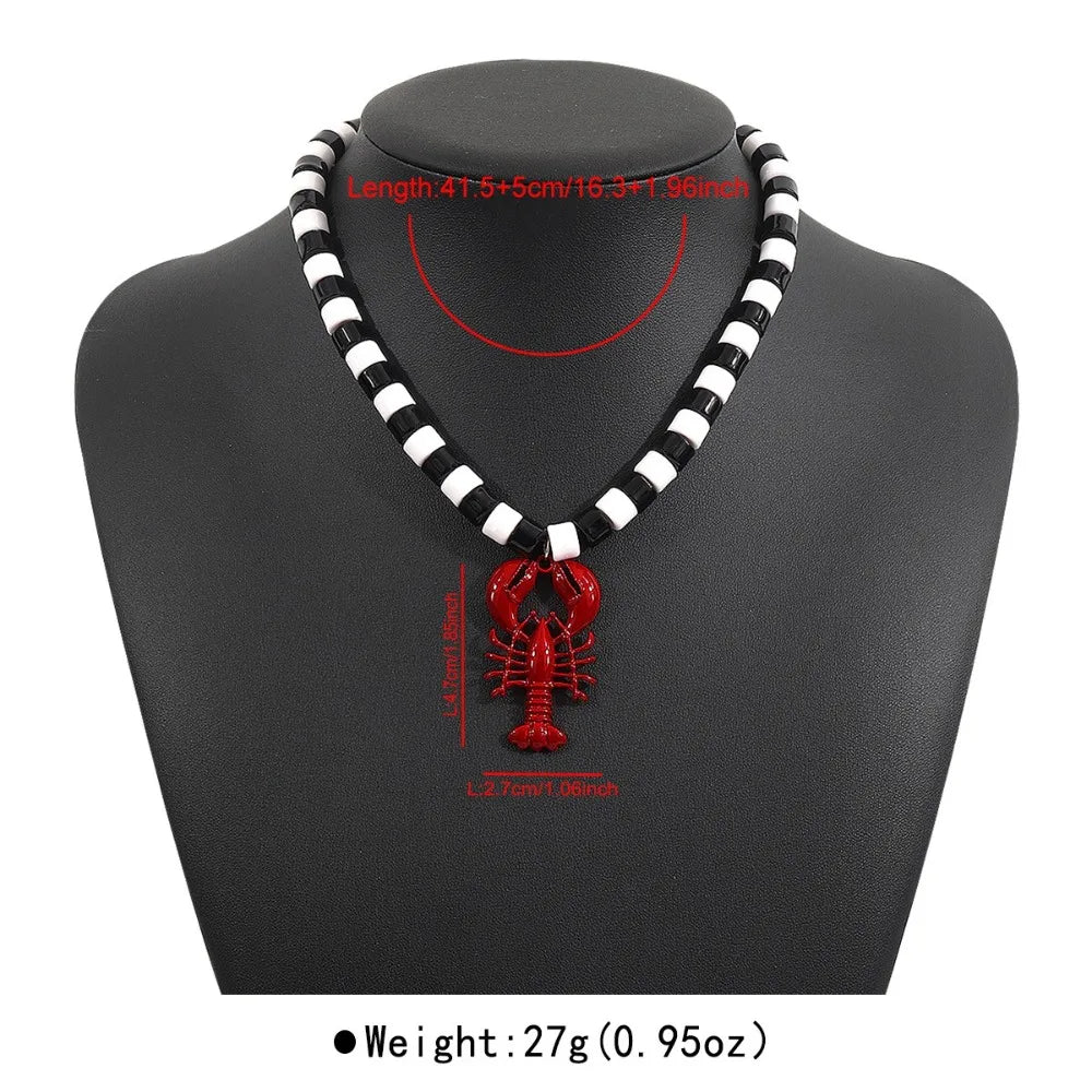 Boho Handmade Lobster Earrings Stone Beaded Enamel Necklace Lobster Metal Shells Earring for Women Summer Beach Popular Jewelry