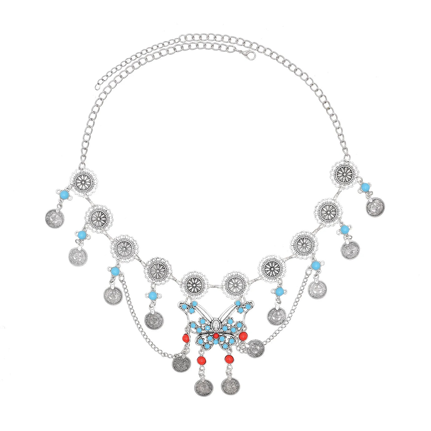 Turkish Coin Stone Tassel Bib Choker Necklace Jewelry