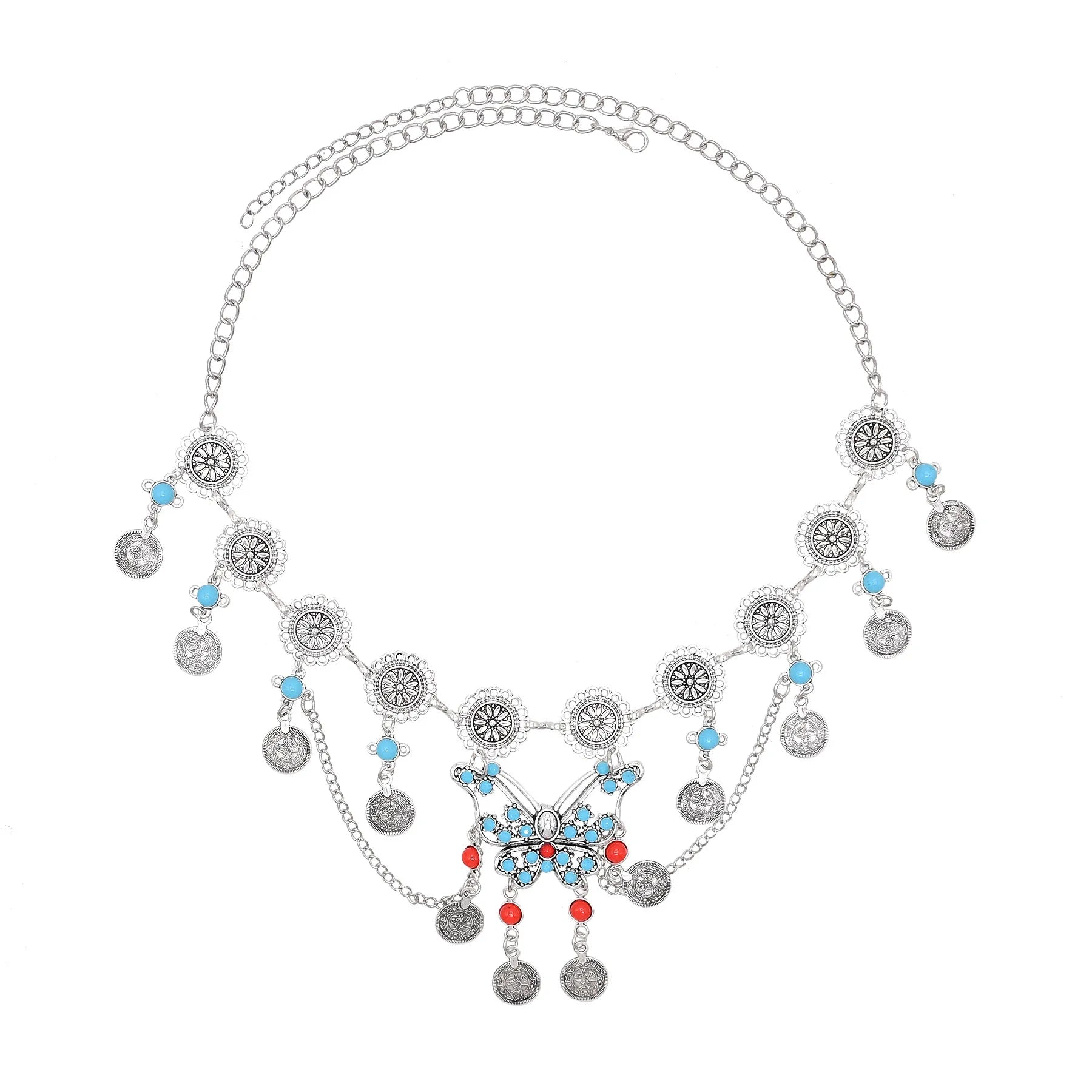 Turkish Coin Stone Tassel Bib Choker Necklace Jewelry