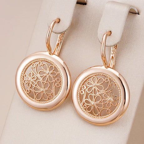 Rose Gold Glossy Flower Dangle Earrings Jewelry