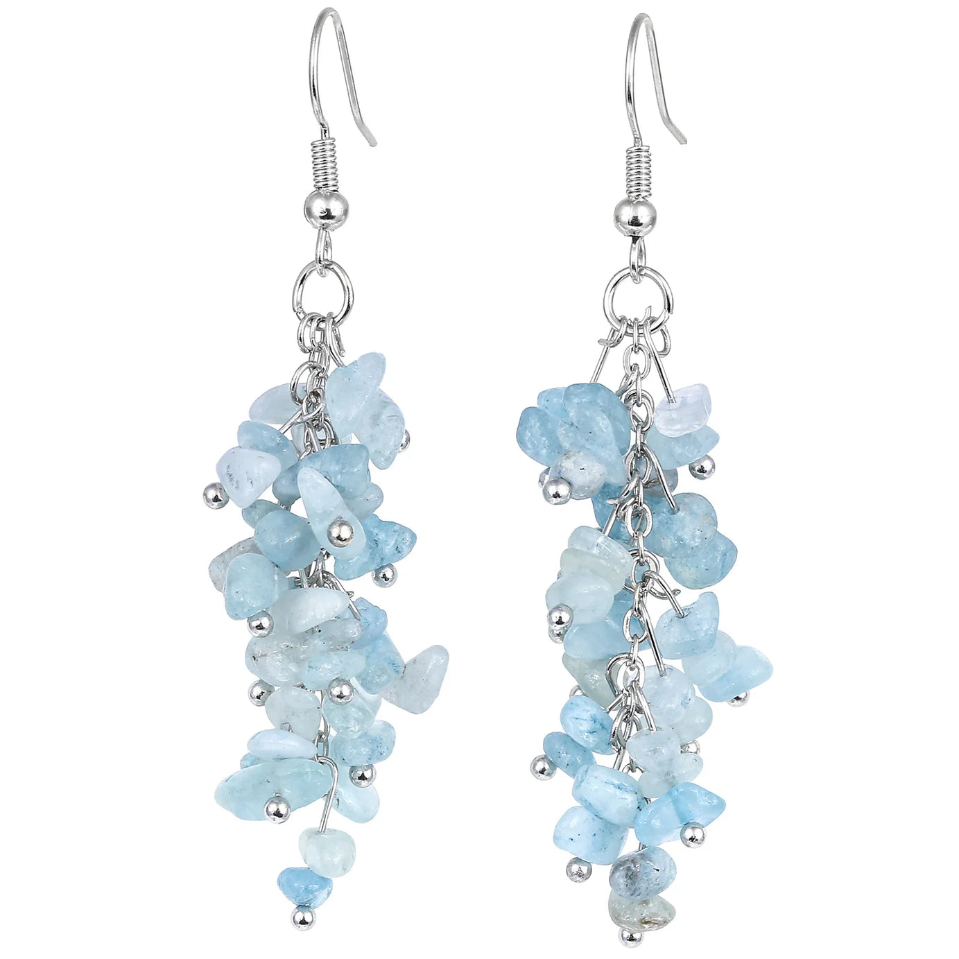 Crushed Crystal Grape Cluster Tassel Earrings, Natural Stone Boho Wedding Jewelry