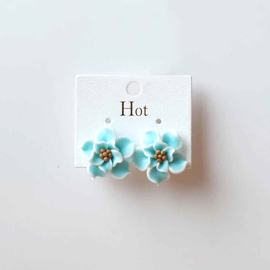 3D Clay Flower Statement Stud Earrings Jewelry