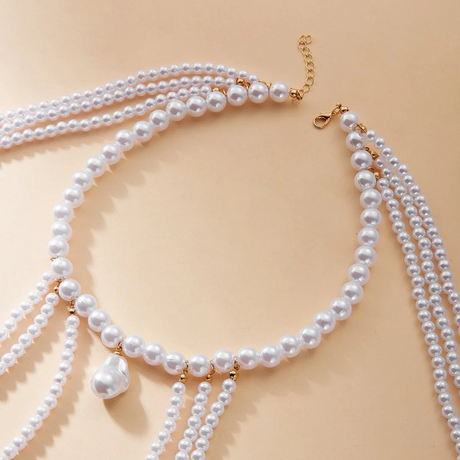 Baroque Imitation Pearl Multilayer Boho Choker and Body Chain