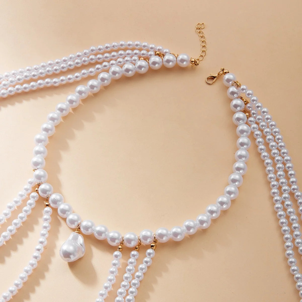 Baroque Irregular Imitation Pearl Beads Necklace For Women Men Minimalist Multilayer Pearl Chain Choker Versatile Body Jewelry