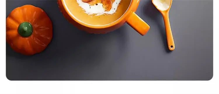 300/450ML Halloween Pumpkin Shaped Ceramic Cup With Spoon Kawaii Soup Mug With Lid  Oatmeal Cup Creative Water Cup - Charlie Dolly