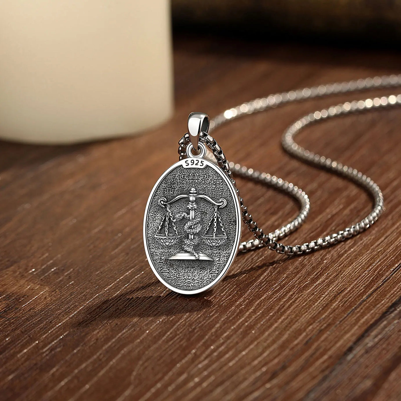 S925 Sterling Silver Themis Goddess of Justice Pendant Necklace, Sword & Scales Wicca Talisman