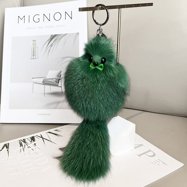Cute Fluffy Bow-knot Fox Ball Key Chain Rings Pompom Real Fox Fur Charm Keychain Car Bag Key Ring Women Jewelry - Charlie Dolly