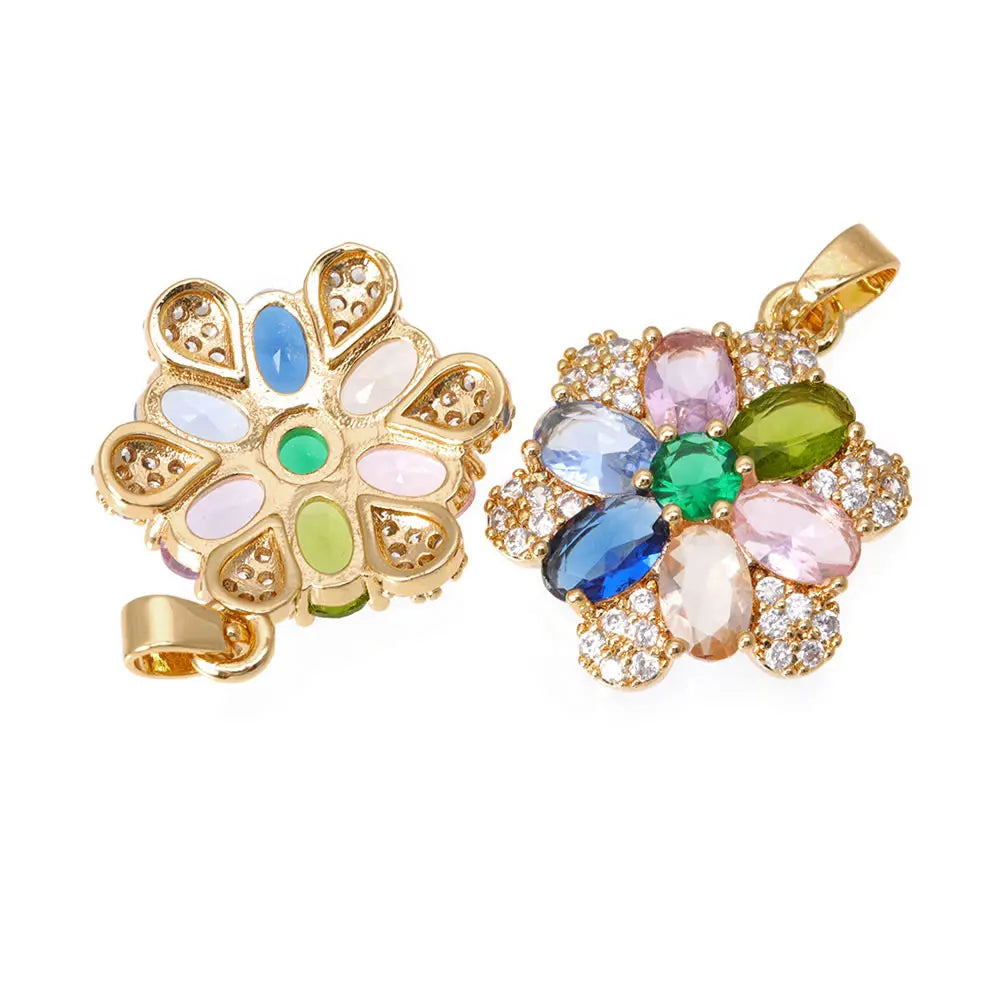 18K Gold Color Brass and Zircon Lotus Flower Necklaces Charms Pendants High Quality Diy Jewelry Accessories Making Supplies