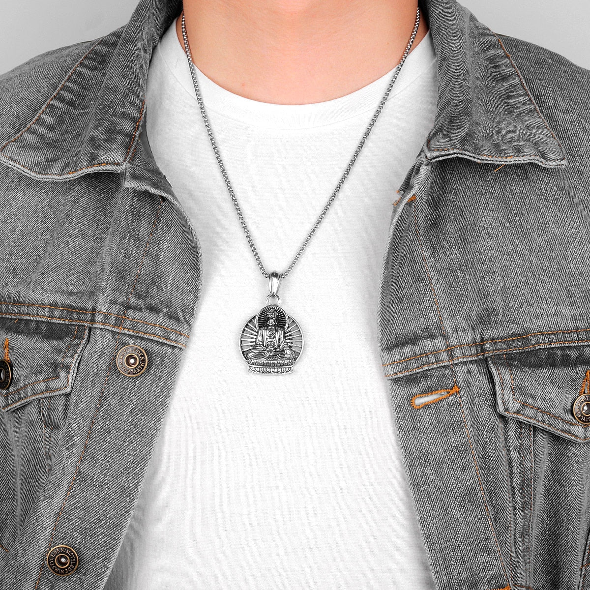 Buddhism Buddha Gold Silver Color Sainless Steel Men Necklace Pendant Chain for Boyfriend Male Jewelry Creativity Gift Wholesale - Charlie Dolly