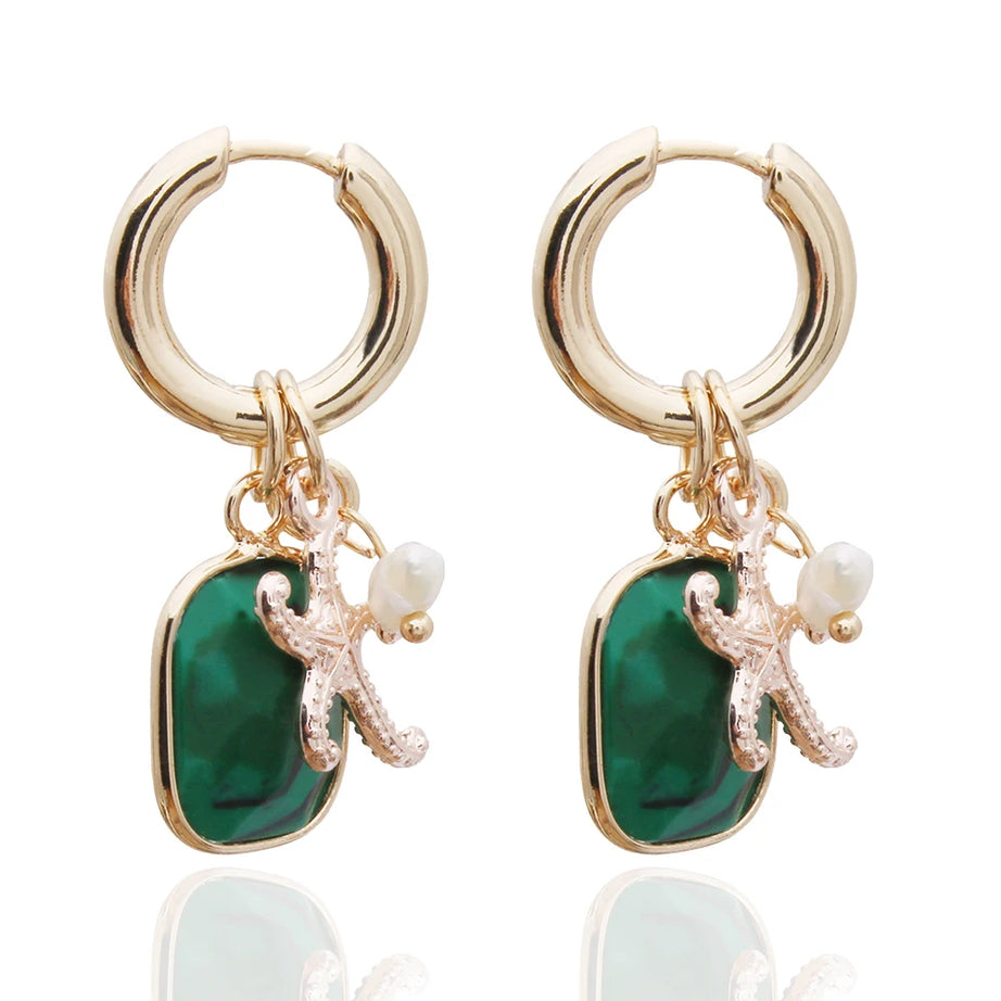 Pendant Earrings For Woman Boho Natural Stone Clover Malachite Powder Crystal Bohemia Charm Ear Luxury Quality Jewelry Girls - Charlie Dolly