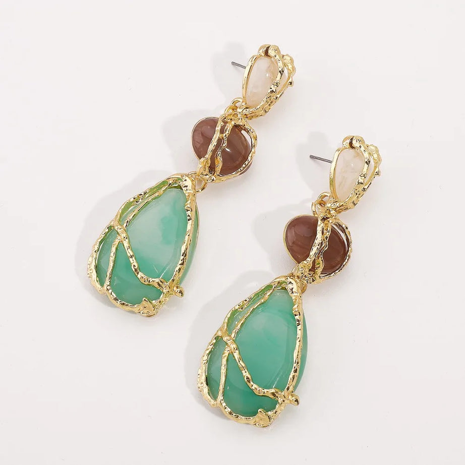 Natural Resin Crystal Drop Earrings