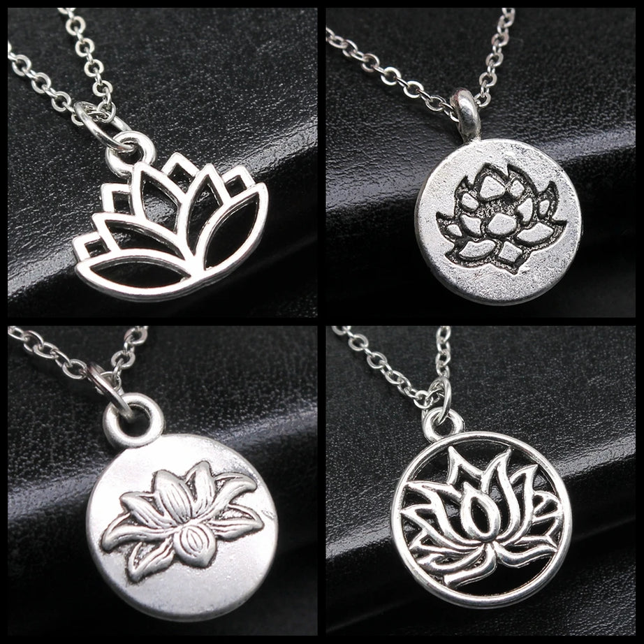 Retro Lotus Flower Buddhist Pendant, Vintage Boho Necklace