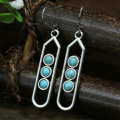 53 Styles Bohemian Vintage Tibetan Silver Geometric Drop Earrings For Women Ethnic Blue Stone Tassel Dangle Earrings Jewelry