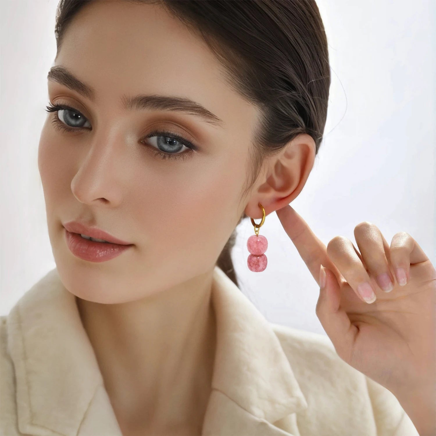 UHBINYCA Stainless Steel Drop Earrings for Women Gentle Natural Stone Charms Hoop Earring Trendy Jewelry Gift