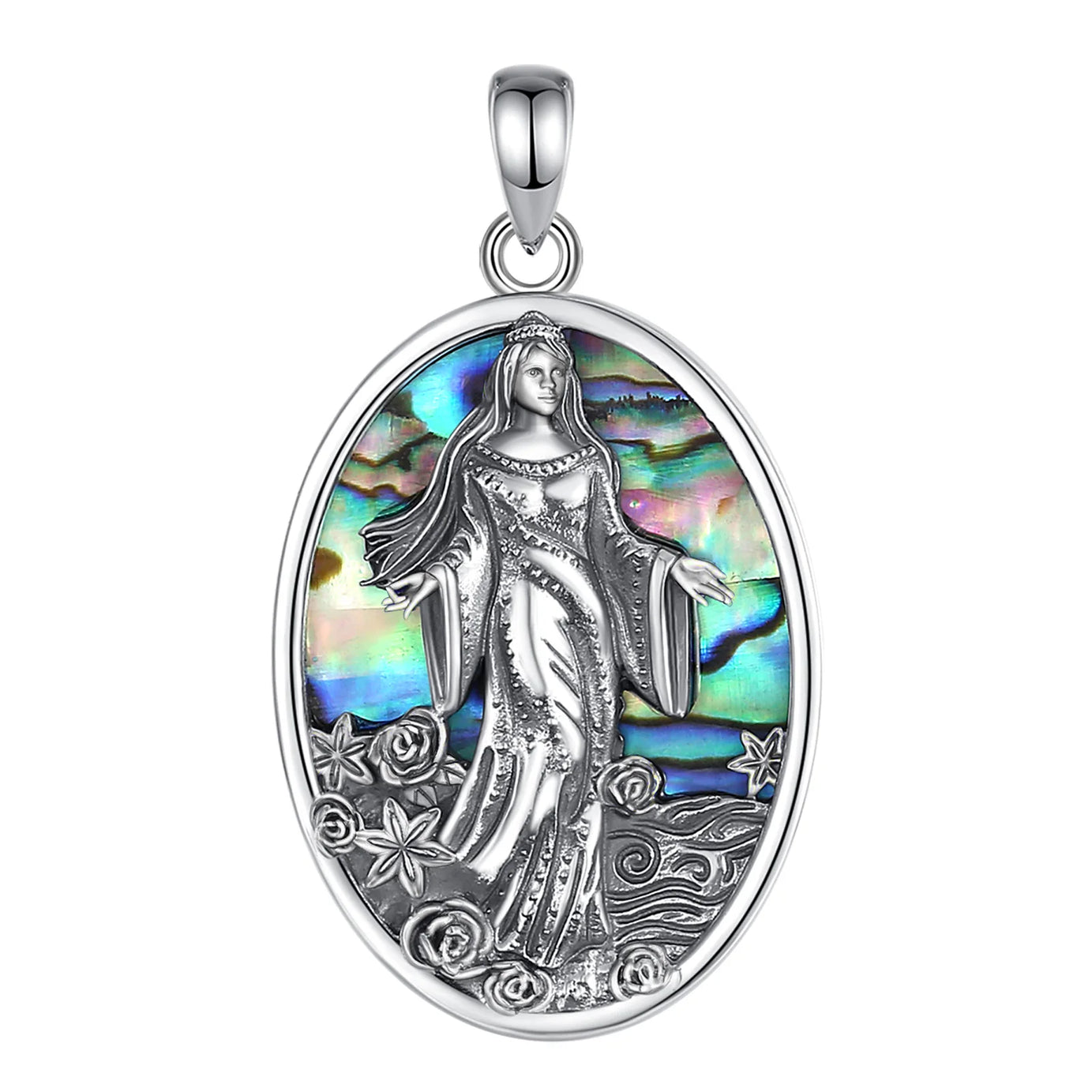Yemaya Sea Goddess Necklace with Natural Abalone, S925 Sterling Silver