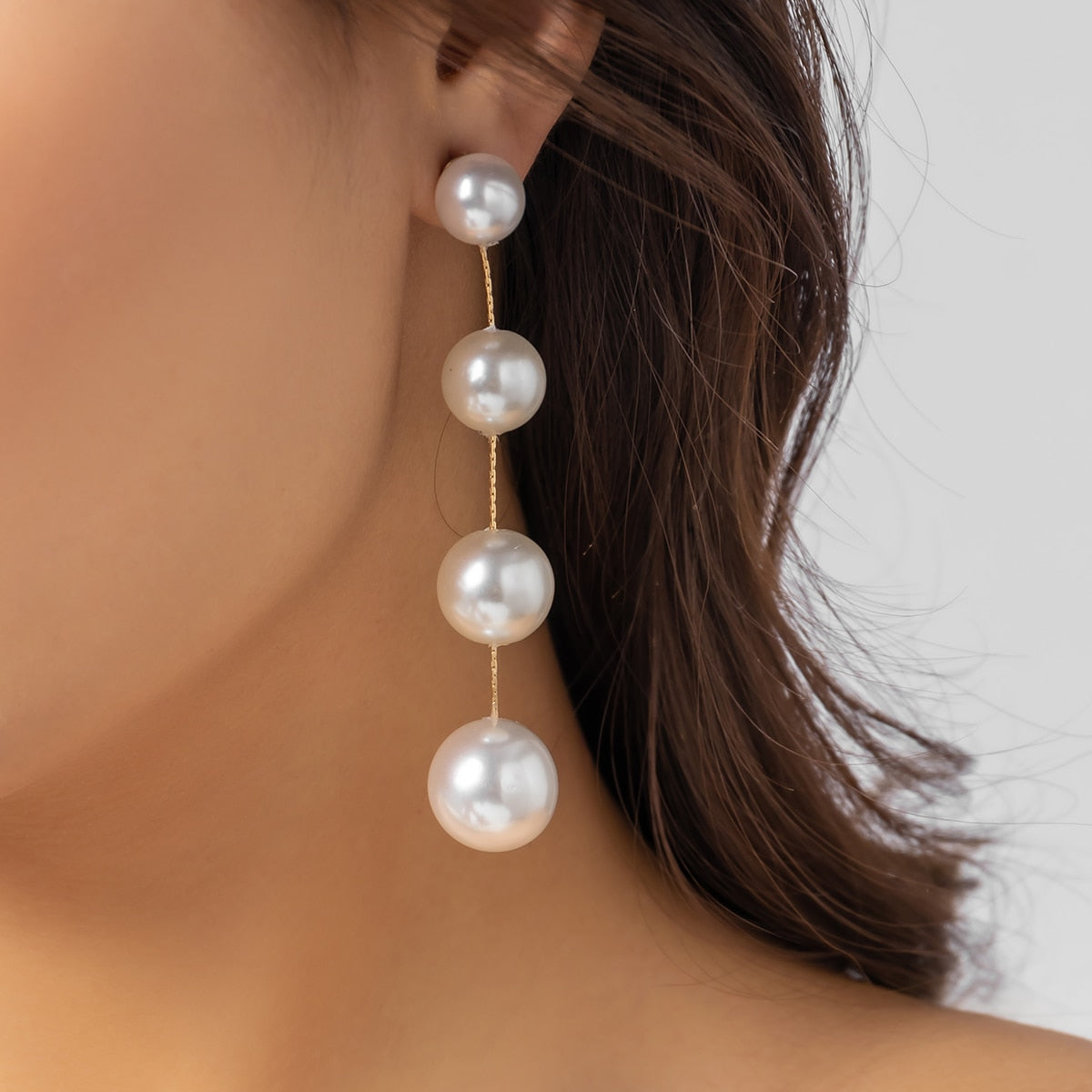 Ingemark Kpop Simulation Pearl Long Tassel Drop Earrings for Women Wedding Bridal Vintage Bead Dangle Earrings Jewelry Gift