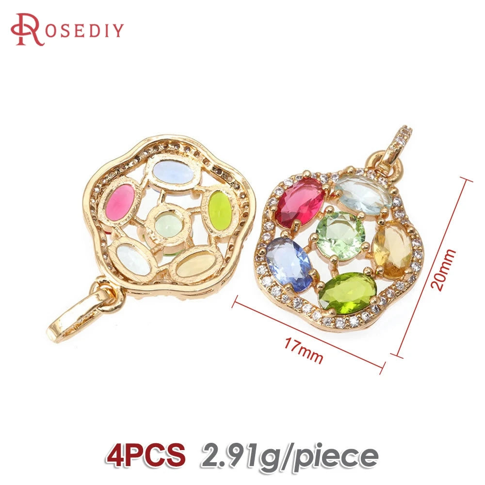 18K Gold Color Brass and Zircon Lotus Flower Necklaces Charms Pendants High Quality Diy Jewelry Accessories Making Supplies