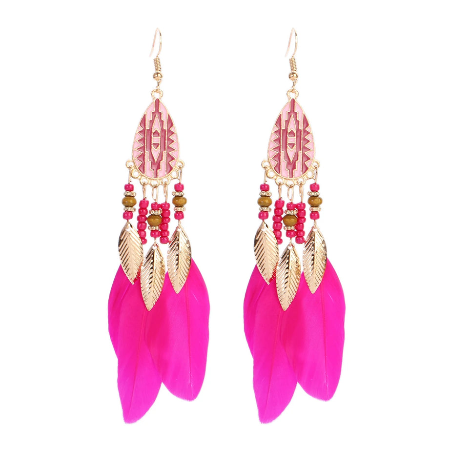 Dream Catcher Feather Leaf Tassel Earrings Jewelry