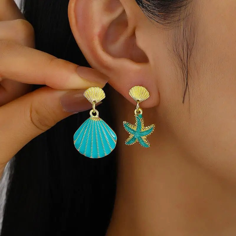 Fashion Summer Beach Pearl Conch Shell Earrings For Women Girls Cute Boho Starfish Earrings New In Seaside Jewelry Gifts
