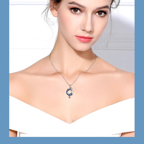 Dragon Amulet Necklace with Austrian Crystal, S925 Sterling Silver