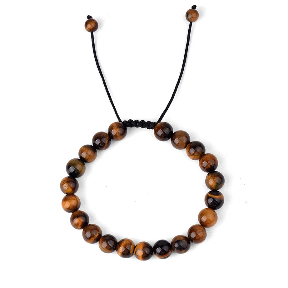 Natural Stone Beaded Bracelet — Tiger Eye, Agate & Lava