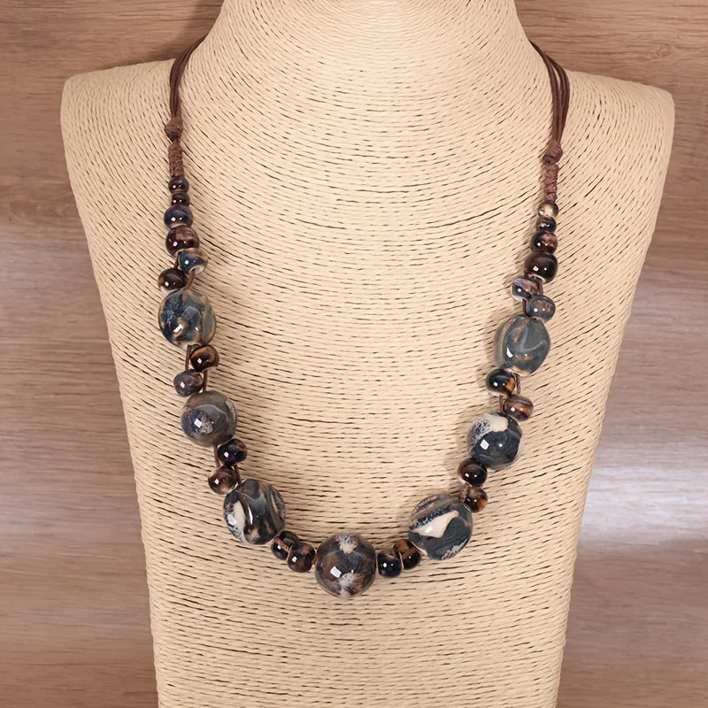 Hand Woven Ceramic Bead Adjustable Necklace Jewelry