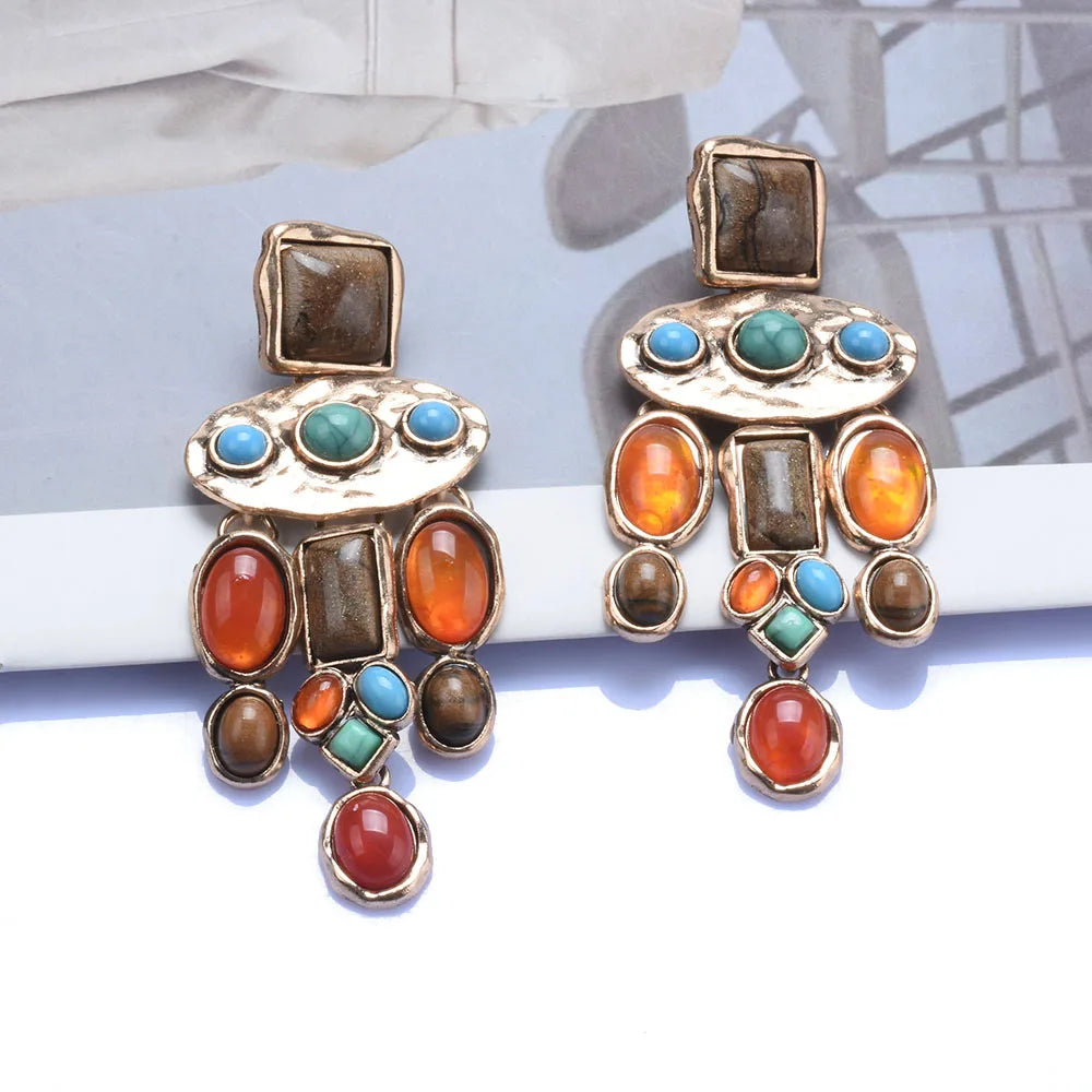 Boho Ethnic Water Crystal Drop Earrings Women's Jewellery Geometric Statement Long Dangle Earring Femme Indian Big Earring