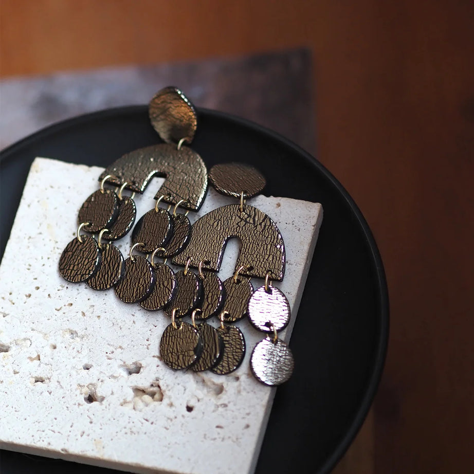 Metallic Clay Arch Fringe Statement Earrings Jewelry