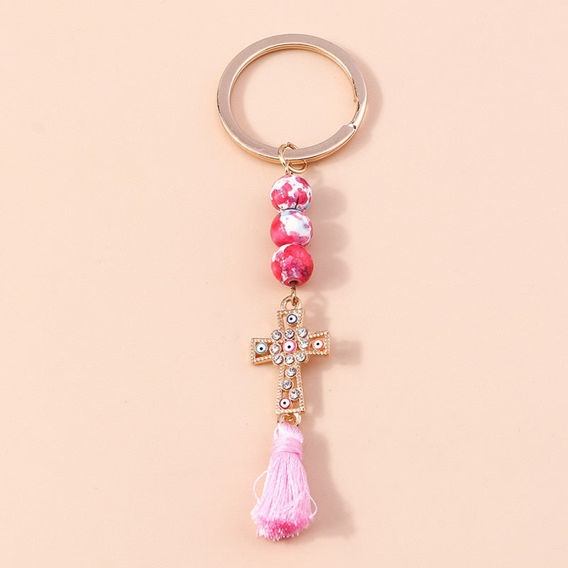 1Pc Bohemia Evil Eye Hamsa Hand Keychain for Women Men Blue Eye Sun Feather Key Ring Bag Pendant Car Key Holder Rings Wholesale - Charlie Dolly